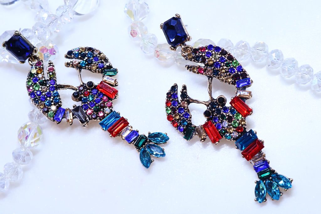 Crystal Crustacean Lobster Earrings - Bali Moon Jewels