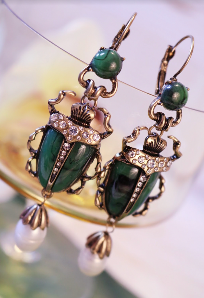 Green with Envy Scarab Beetle Earrings - Bali Moon Jewels