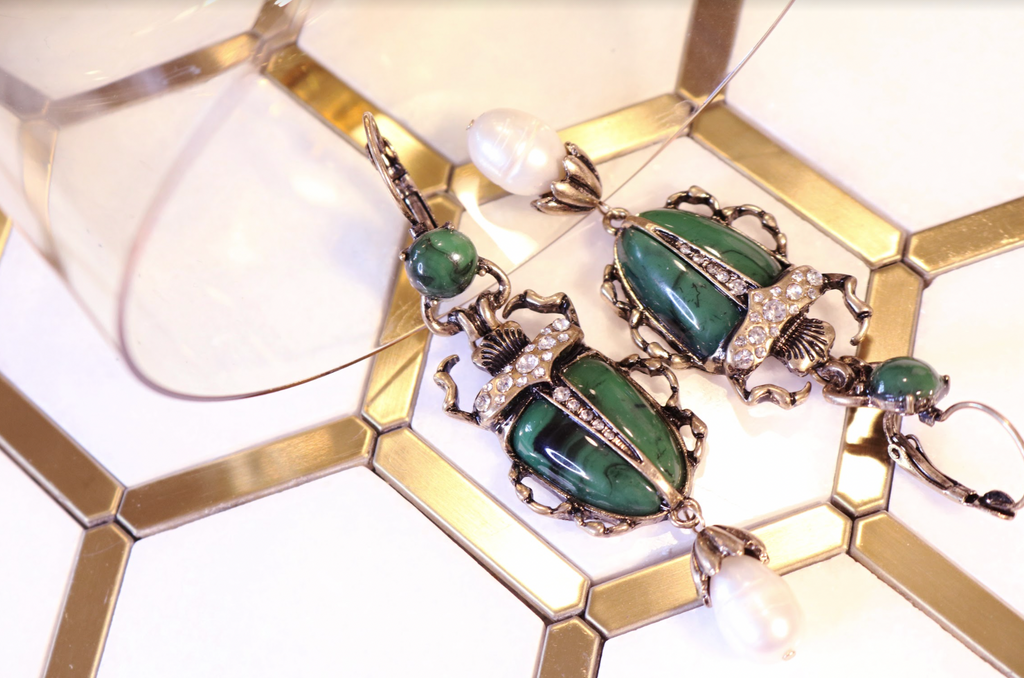 Green with Envy Scarab Beetle Earrings - Bali Moon Jewels